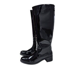 La Canadienne Tall Block Heel Riding Boots, Faux Patent, Black,Waterproof,  9.5